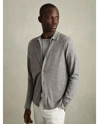 Reiss - Warm Melange Merino Wool Button-Through Collared Cardigan - Lyst