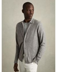 Reiss - Warm Melange Merino Wool Button-Through Collared Cardigan - Lyst
