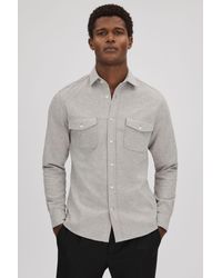 Reiss - Ragan - Soft Grey Melange Textured Button-through Shirt - Lyst
