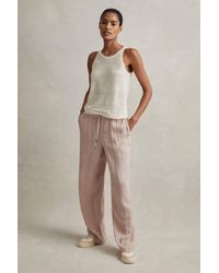 Reiss - Cleo - Dusty Pink Garment Dyed Wide Leg Linen Trousers - Lyst