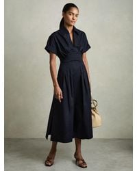 Reiss - Cotton Pleated-Waist Midi Dress - Lyst
