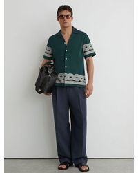 Reiss - Arden Cotton-Blend Embroidered Cuban-Collar Shirt - Lyst