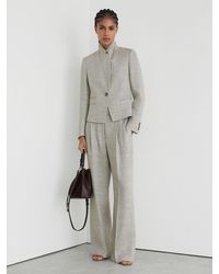 Reiss - Petite Herringbone Linen-Blend Straight-Leg Suit Trousers - Lyst
