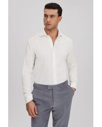 Reiss - Vincy - Off White Corduroy Cutaway Collar Shirt, L - Lyst