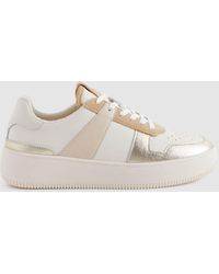 Reiss - Aira - White/gold Mid Top Leather Trainers - Lyst
