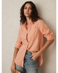 Reiss - Belle - Orange Linen Button-through Shirt, Us 6 - Lyst