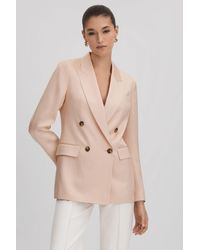 Reiss - Eve - Pink Double Breasted Satin Blazer - Lyst