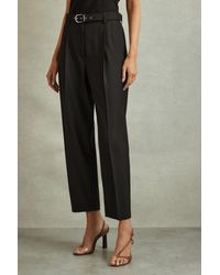 Reiss - Freja - Black Petite Tapered Belted Trousers, Us 6 - Lyst