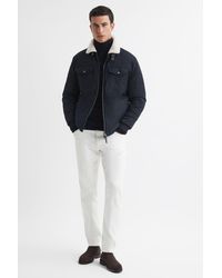 Reiss - Harvey - Navy Quilted Faux Shearling Collar Coat - Lyst