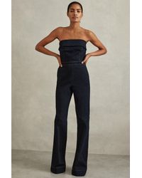 Reiss - Tiggie - Indigo Denim Strapless Wide Leg Jumpsuit, Us 12 - Lyst