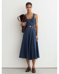 Reiss - Rosie - Indigo Blue Denim Sleeveless Waisted Midi Dress, Us 0 - Lyst