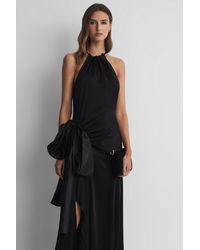 Reiss - Luna - Black Satin Bow Halterneck Maxi Dress - Lyst