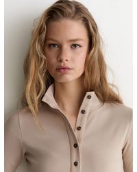 Reiss - Ida - Neutral Cotton-stretch Funnel-neck Top, M (us 8-10) - Lyst