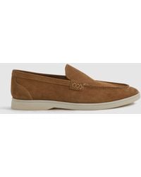 Reiss - Kason - Stone Suede Slip-on Loafers - Lyst