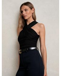Reiss - Alex - Black Cross Neck Textured Top, L (us 12-14) - Lyst