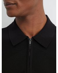 Reiss - Leigham - Black Cotton-blend Chevron-knit Half-zip Polo Shirt, S - Lyst