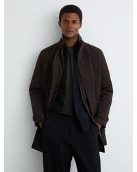 Reiss - Haylen - Dark Brown Hybrid Overcoat With Removable Gilet, Xl - Lyst