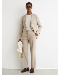 Reiss - Fibre - Oatmeal Brown Tailored Fit Virgin Wool Textured Tailored-fit Trousers, 36w X 31l (uk 36 R) - Lyst