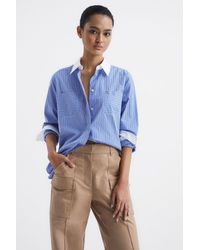 Reiss - Grace - Blue/white Contrast Stripe Collared Shirt, Us 8 - Lyst