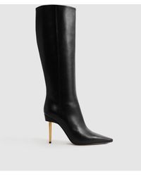 Reiss - Naomi - Black Atelier Italian Leather Heeled Knee-high Boots - Lyst