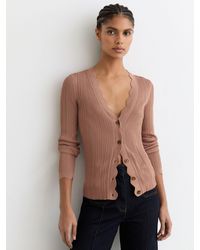 Reiss - Rib-Knit Scallop-Trim Cardigan - Lyst