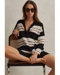 Reiss - Chloe - Black/ivory Striped Rugby Top - Lyst