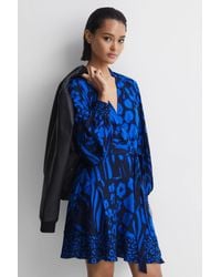 Reiss - Kerri - Blue/navy Printed Blouson Sleeve Dress - Lyst