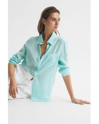 Reiss - Campbell - Aqua Campbell Linen Long Sleeve Shirt, Us 0 - Lyst