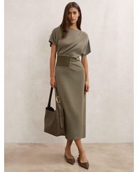 Reiss - Ribbed-Panel Draped Midi Dress - Lyst