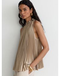 Reiss - Satin Pleated High-Neck Sleeveless Top - Lyst