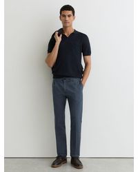 Reiss - Pablo - Airforce Blue Cotton-linen Side-adjuster Tapered Trousers, 32 - Lyst