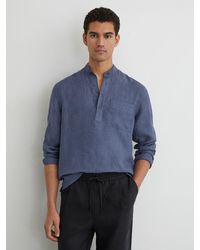 Reiss - Linen Grandad-Collar Half-Button Shirt Regular-Fit - Lyst