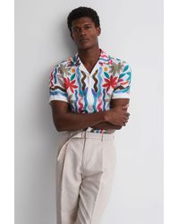 Reiss - Delphi - Multi Linen Floral Cuban Collar Shirt - Lyst