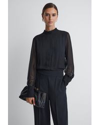 Reiss - Magda - Black Sheer Fitted Jumpsuit - Lyst