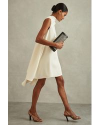 Reiss - Shauna - Ivory High-neck Drape Back Mini Dress - Lyst