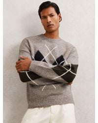 Reiss - Wool-Blend Crew-Neck Argyle Jumper - Lyst