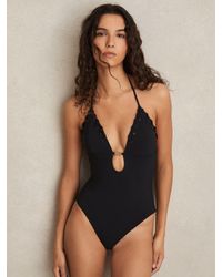 Reiss - Nicole - Black Whipstitch Halterneck Swimsuit, Us 8 - Lyst