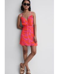 Reiss - Abilene - Orange/pink Plunge Neckline Resort Mini Dress, Us 2 - Lyst
