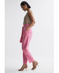 Reiss - Kylee - Pink High Rise Belted Tapered Trousers, Us 6 - Lyst