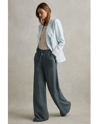 Reiss - Cameilla - Blue Drawstring Zip-front Wide Leg Trousers - Lyst