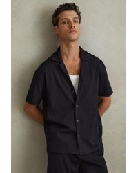 Reiss - Chase - Navy Ribbed Cuban Collar Shirt, Xxl - Lyst