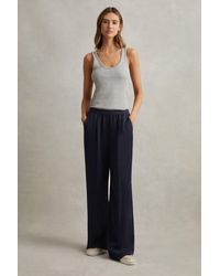 Reiss - Vera - Navy Lyocell Linen Wide Leg Trousers - Lyst