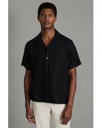 Reiss - Beldi - Black Relaxed Linen Cuban Collar Shirt - Lyst