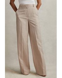 Reiss - Odette - Neutral Wool Blend Striped Wide Leg Trousers - Lyst