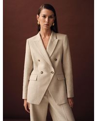 Reiss - Linen-Blend Double-Breasted Suit Jacket - Lyst