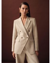 Reiss - Linen-Blend Double-Breasted Suit Jacket - Lyst