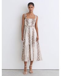 Reiss - Amy - Neutral Linen-blend Snake-print Midi Dress, Us 12 - Lyst