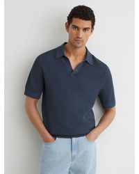 Reiss - Cotton-Blend Basket-Stitch Open-Collar Polo - Lyst