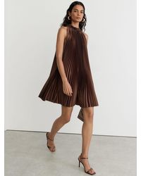 Reiss - Satin Pleated High-Neck Mini Dress - Lyst