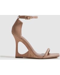 Reiss - Cora - Nude Leather Strappy Wedge Heels - Lyst